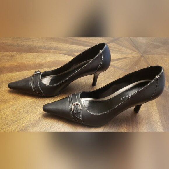 Apostrophe Justine Black Classic  Leather Heels Womens Size 7M - Picture 1 of 15